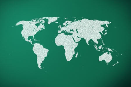world map on green chalk board, world mapの写真素材