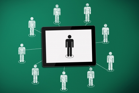social media connection on green chalk boardの写真素材