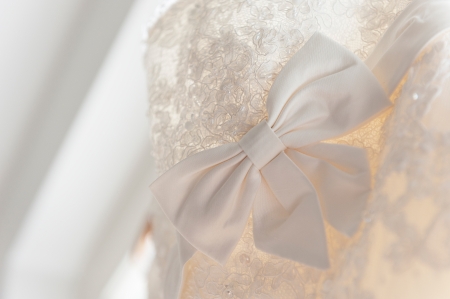 bride with her white dress in the wedding dayの写真素材