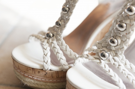 fashion white woman shoes with heelの写真素材