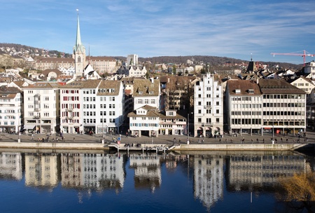 View of the houses on the Limmat shore. Zurich, Switzerland. Photo taken on 06/02/2011.のeditorial素材