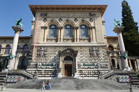 Fine arts museum entrance with staircase. Lausanne, Switzerland. Photo taken on 24/04/2011.のeditorial素材