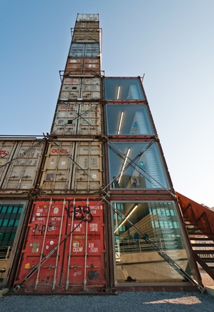 Freitag company flagship shop made with freight containers. Photo taken on 20.08.2011