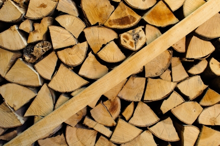Wall of logs, sewed, piled and ready to be burned の写真素材