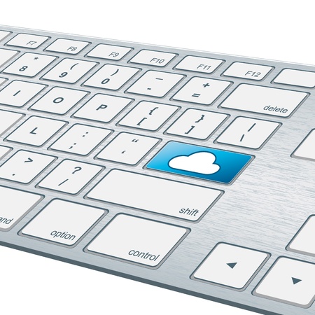 Close up of aluminum keyboard with "cloud" keyの写真素材