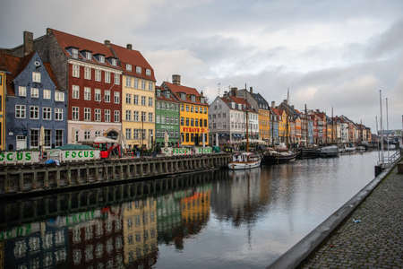 Copenhagen, Denmark: Nyhavn district is one of the most famous landmarks in Denmark, with colorful buildings and boats.のeditorial素材