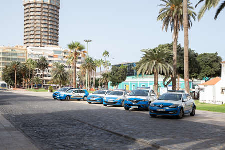 A group of Spanish local police cars are parked in Las Palmas, Gran Canaria, Spainのeditorial素材