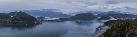 Panorama of Lake Bled, Sloveniaの写真素材