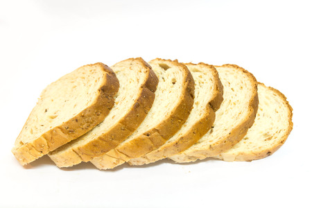 bread sliced on white backgroundの写真素材