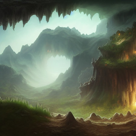 Fantasy goblin mines. Mountain. AI-generated. Fantasy world.の素材