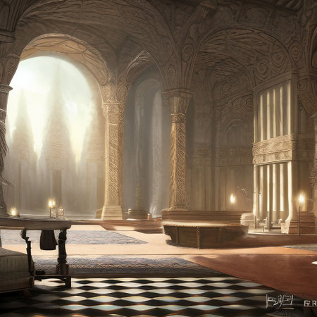 Interior of the church with columns. AI generated rendering. Computer digital drawing.の素材