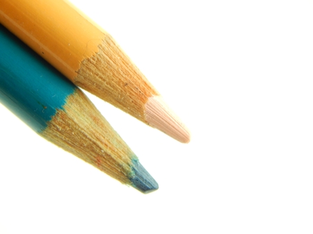This is a picture of color pencils isolated on a white background.の写真素材