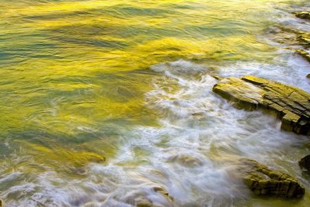 Wave Washing On Boiling Pot Rocks, Noosa, Sunshine Coast, Queensland, Australiaの写真素材