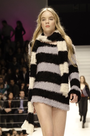  Model presenting new Custo Line collection on catwalk at "The Brandery - Winter 2012", an international epicentre of fashion, urban art and trends. Barcelona, Spain 28th of January 2012のeditorial素材