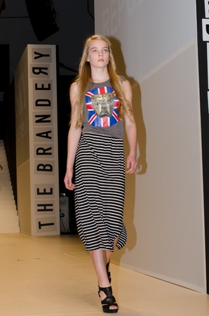  Model presenting new Sky Republic collection on catwalk at "The Brandery - Winter 2012", an international epicentre of fashion, urban art and trends. Barcelona, Spain 27th of January 2012のeditorial素材
