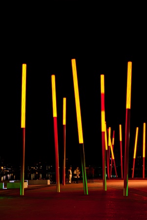 DUBLIN, IRELAND - AUGUST 23: Grand Canal Square, designed by leading international landscape architects and urban designers Martha Schwartz Partners at night time on August 23, 2011 in Dublin, Irelandのeditorial素材