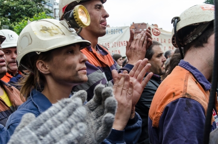 About 25,000 miners and residents of the miners zone of Asturias demonstrate against close-downs and...