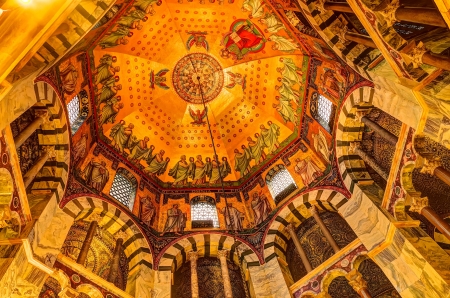 Ceiling of the Palatine Chapel, part of the Cathedral of Aachen and constructed by Charles the Great (Charlemagne) around 792 in Aachen, Germany.のeditorial素材