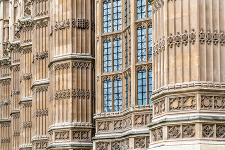 Gothic style facade of the Houses of Parliament, London, UK