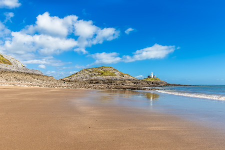 Mumbles Lighthouse, Swansea, Wales, UKの写真素材