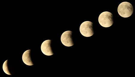 Progression of an eclipse of the moon in its main phasesの写真素材