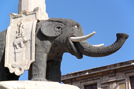 Statue of the Elephant, built in lava stone, symbol of Catania, Sicily, Italyの写真素材