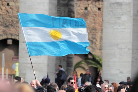 ROME, ITALY - March 17: A flag of Argentina in St. Peter Square before the first Angelus prayer of Pope Francis I on March 17, 2013 in Vatican City, Rome, Italyのeditorial素材