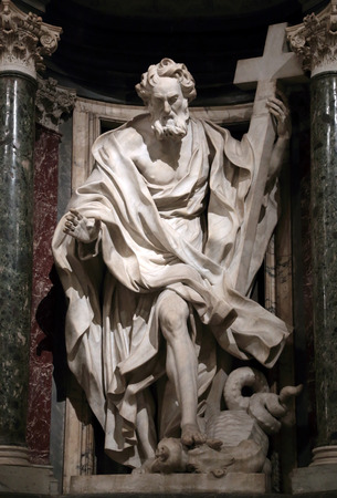 Statue of Philip the apostle into a niche in the Archbasilica of St. John Lateran, Rome Italyのeditorial素材