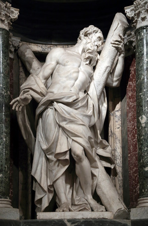 Statue of Andrew the apostle into a niche in the Archbasilica of St. John Lateran, Rome Italyのeditorial素材