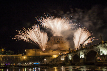 Fireworks over Castel Sant' Angelo in Rome, Italy, during the traditional show staged on the occasion of the Feast of Saints Peter and Paul on 29 Juneのeditorial素材