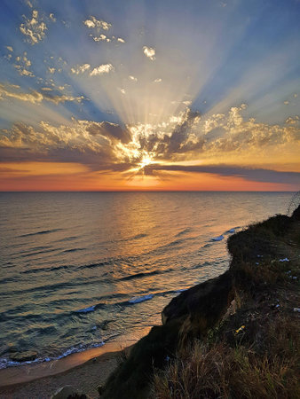 Promontory with beach and sunset background.の写真素材