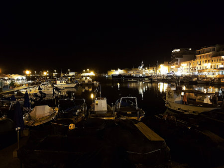 Anzio harbor at night.の写真素材