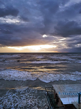 Storm surge with stormy sky.の写真素材