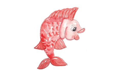 watercolor red smiling fish for placeholder or otherの写真素材