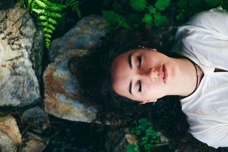 Beauty Portrait About a Real Woman in Natureの写真素材
