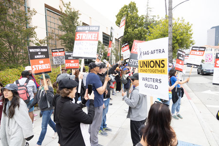Writers Guild of America Strike 2023 in Los Angeles - The unions representing thousands of movie and television writers went on strike, bringing much production to a haltのeditorial素材