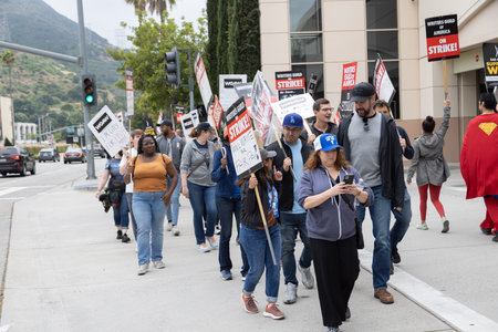 Writers Guild of America Strike 2023 in Los Angeles - The unions representing thousands of movie and television writers went on strike, bringing much production to a haltのeditorial素材