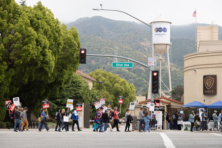 Writers Guild of America Strike 2023 in Los Angeles at Hollywood TV Studios - The unions representing thousands of movie and television writers went on strike, bringing much production to a haltのeditorial素材