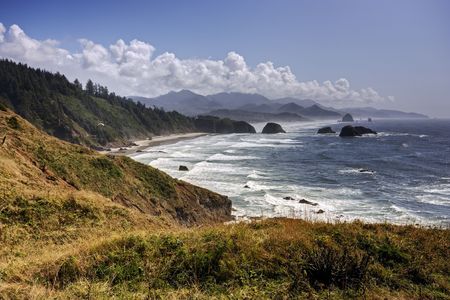 The rugged shore along Oregon's Pacific coast.の写真素材
