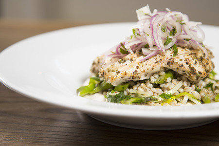 chicken and onion salad for a nice hot dayの写真素材