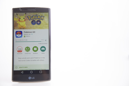 Hertfordshire, UK â€“ August 26, 2016: LG G4 smart phone showing screen shot of Pokemon Go...
