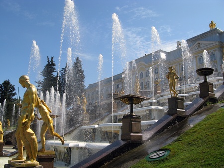 Fountains at the Tsar s Summer Palace - Peterhof, St  Petersburgの写真素材
