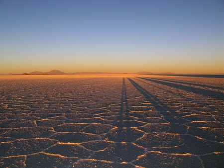 Shadows on the Bolivian Salt Panの写真素材