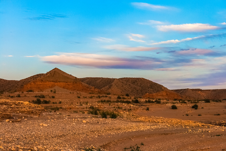 Muddy sandstone hills along the coastline of the Lake Mead shot during an evening of summer, Lake Mead National Recreation Area, Nevada.の写真素材