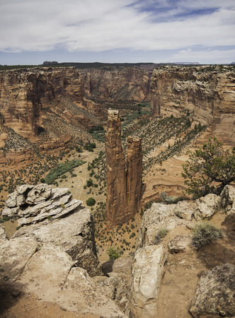 View of the Spider Rock in the Canyon de Chelly National Monument - verticalの写真素材