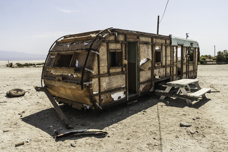 A torn and abandoned trailer in Salton Sea Beach, California - summer 2007.の写真素材