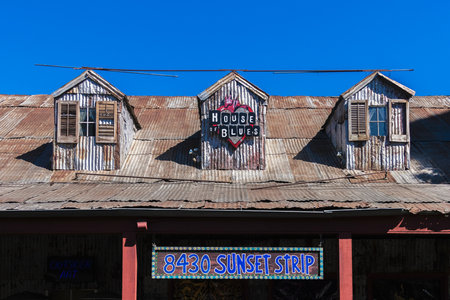 Facade of the facade of the Los Angeles House of Blues on the Sunset Boulevard, Los Angeles, California. This site does not longer exist.のeditorial素材