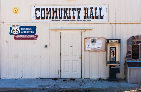 Front view of the Community Hall of Oatman, famous and famous city on the road 66 in Arizona.のeditorial素材