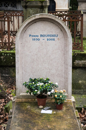 The grave of famous french sociologist and scholar Pierre Bourdieu, buried in the Pere Lachaise Cemetery in Paris, France. Pierre Bourdieu is internationally known for his theoretical approach to social reproduction.のeditorial素材