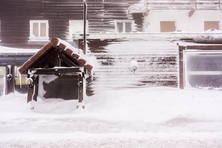 An abandoned and torn house covered in snow - Vosges, Franceの写真素材